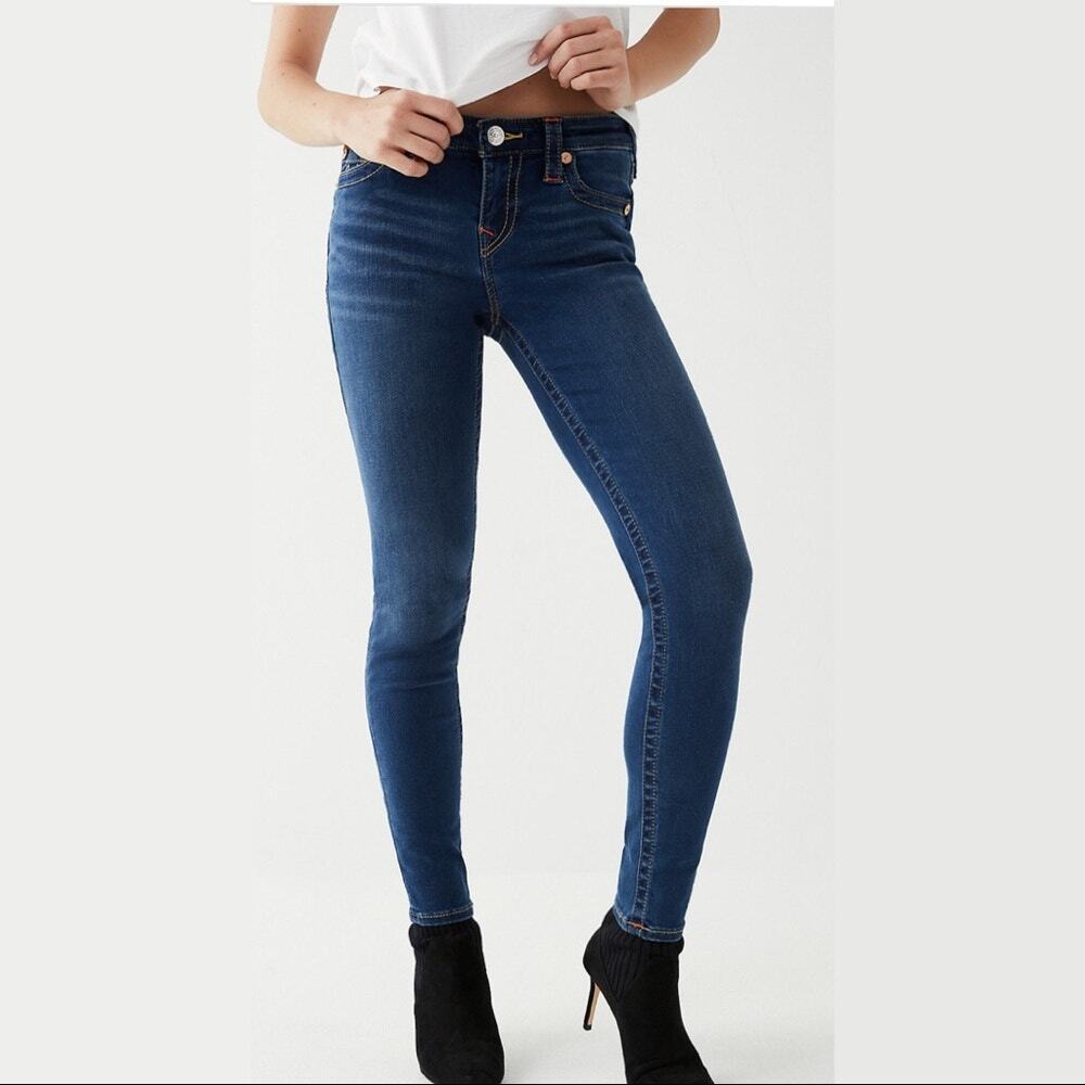 True Religion Mid-Rise Hallie Super Skinny Denim Jeans Women's size 26 5 Pocket